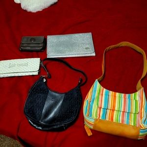2 mini bags, silver clutch, 2 wallet in a bundle